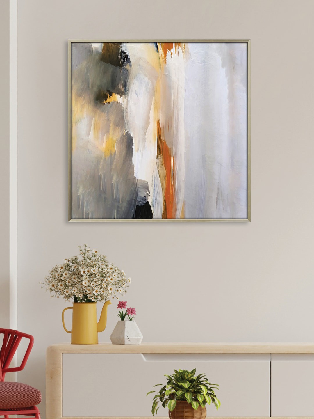 

RANDOM Grey & White Abstract Printed Canvas Framed Wall Art