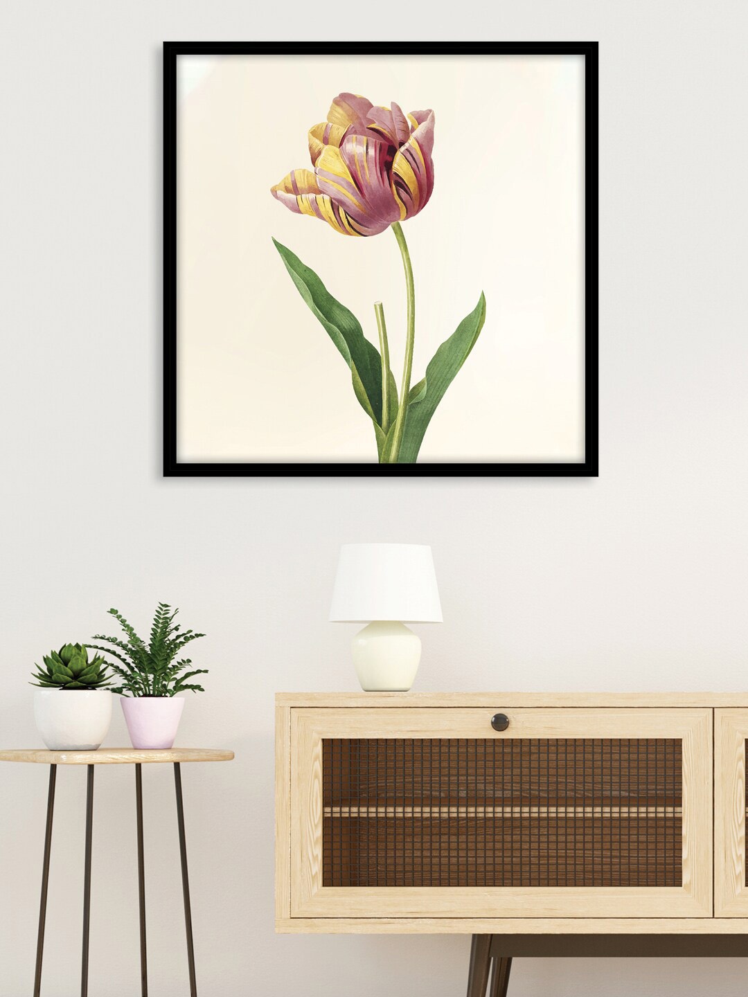 

RANDOM Beige & Green Flower Printed Canvas Framed Wall Art
