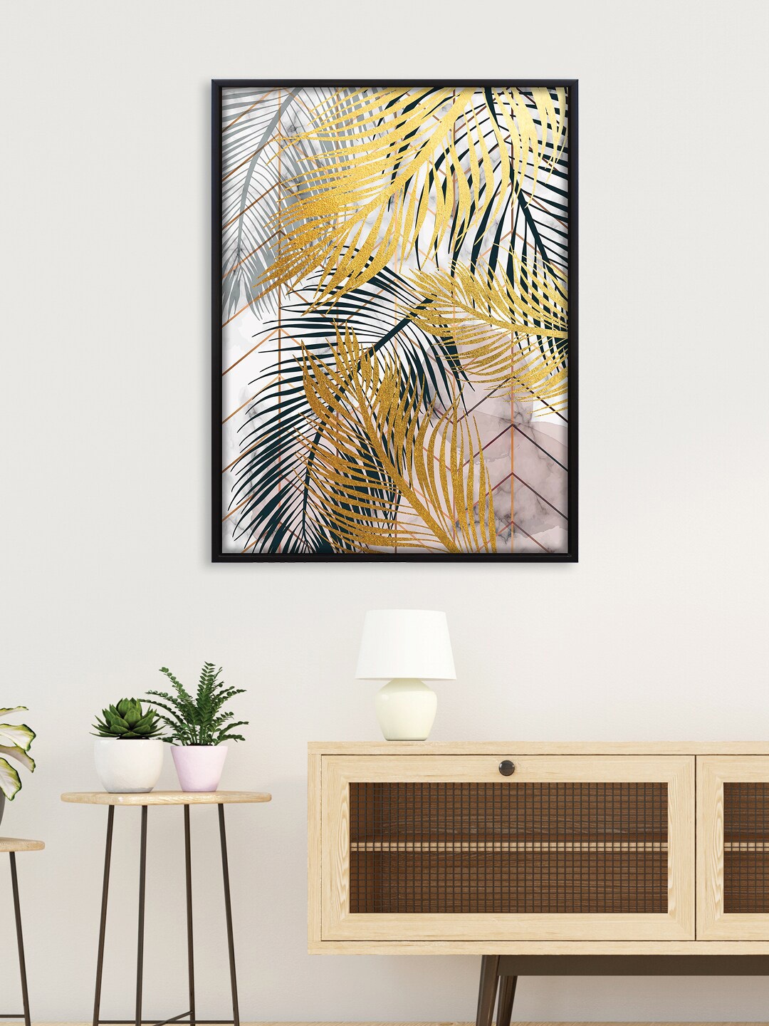 

RANDOM Yellow & White Tropical Printed Canvas Framed Wall Art