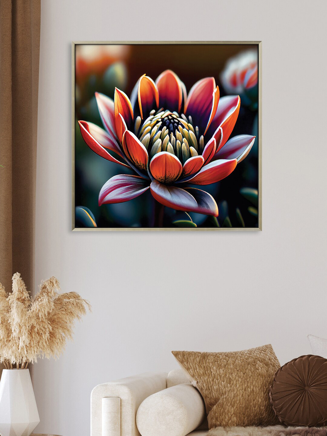 

RANDOM Red & Brown Flower Printed Canvas Framed Wall Art