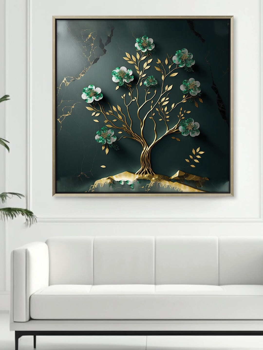 

RANDOM Green & Yellow Floral Printed Canvas Framed Wall Art