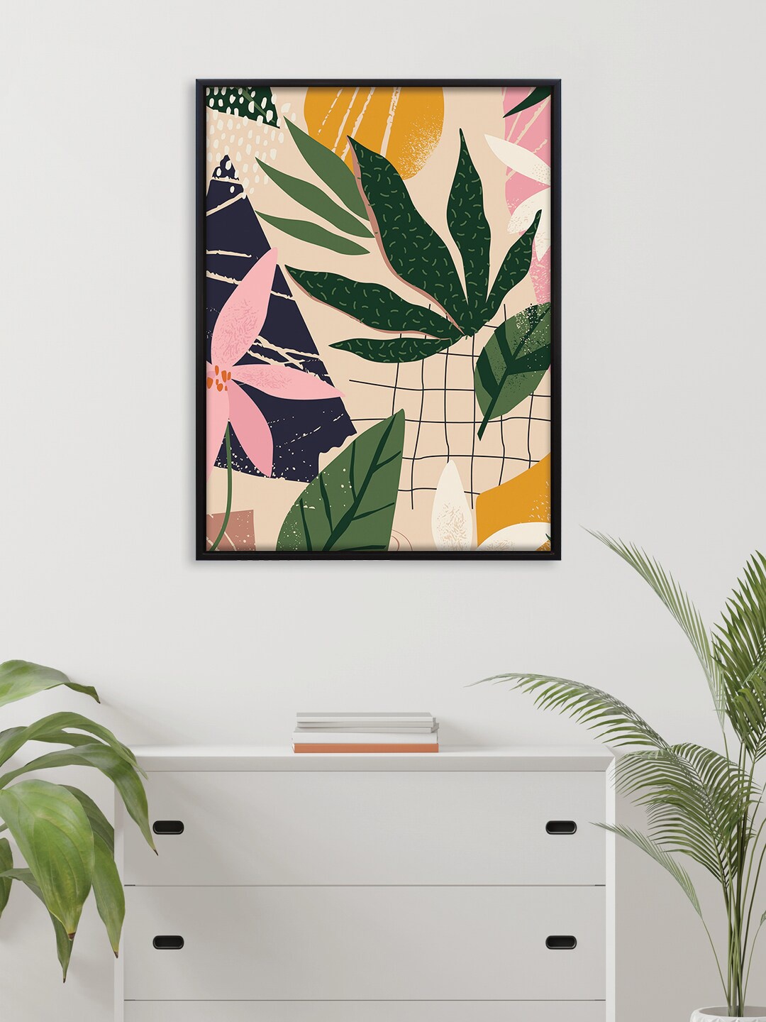 

RANDOM Beige & Green Tropical Printed Framed Canvas Wall Art