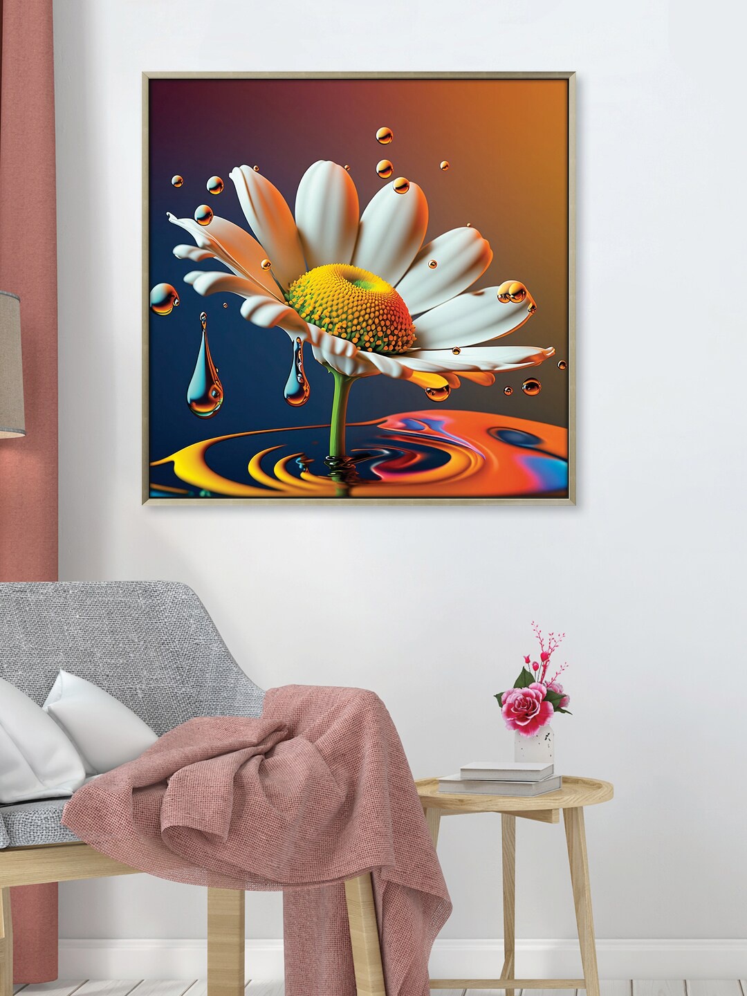 

RANDOM Brown & Blue Flower Printed Framed Canvas Wall Art