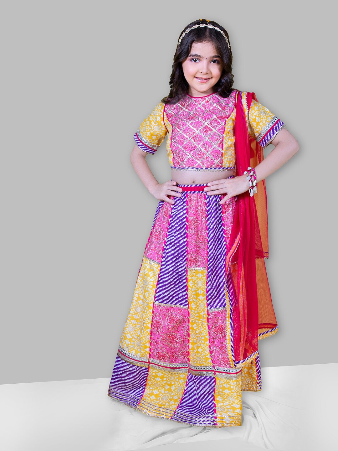 

Naughty Ninos Girls Embellished Ready To Wear Lehenga & Blouse With Dupatta, Pink