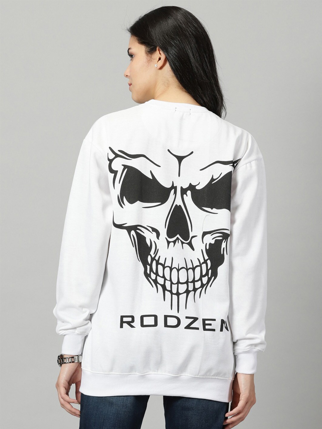 

Rodzen Graphic Printed Fleece Longline Pullover, White