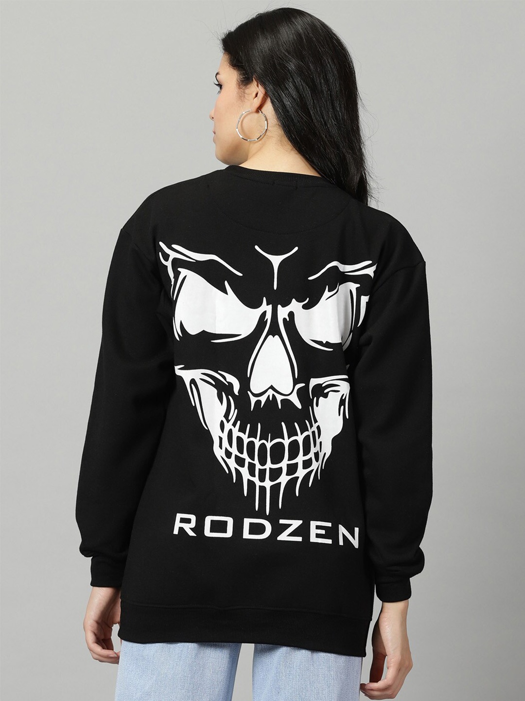 

Rodzen Graphic Printed Fleece Longline Pullover, Black