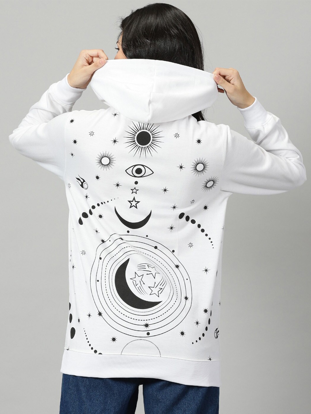 

Rodzen Graphic Printed Hooded Fleece Pullover, White