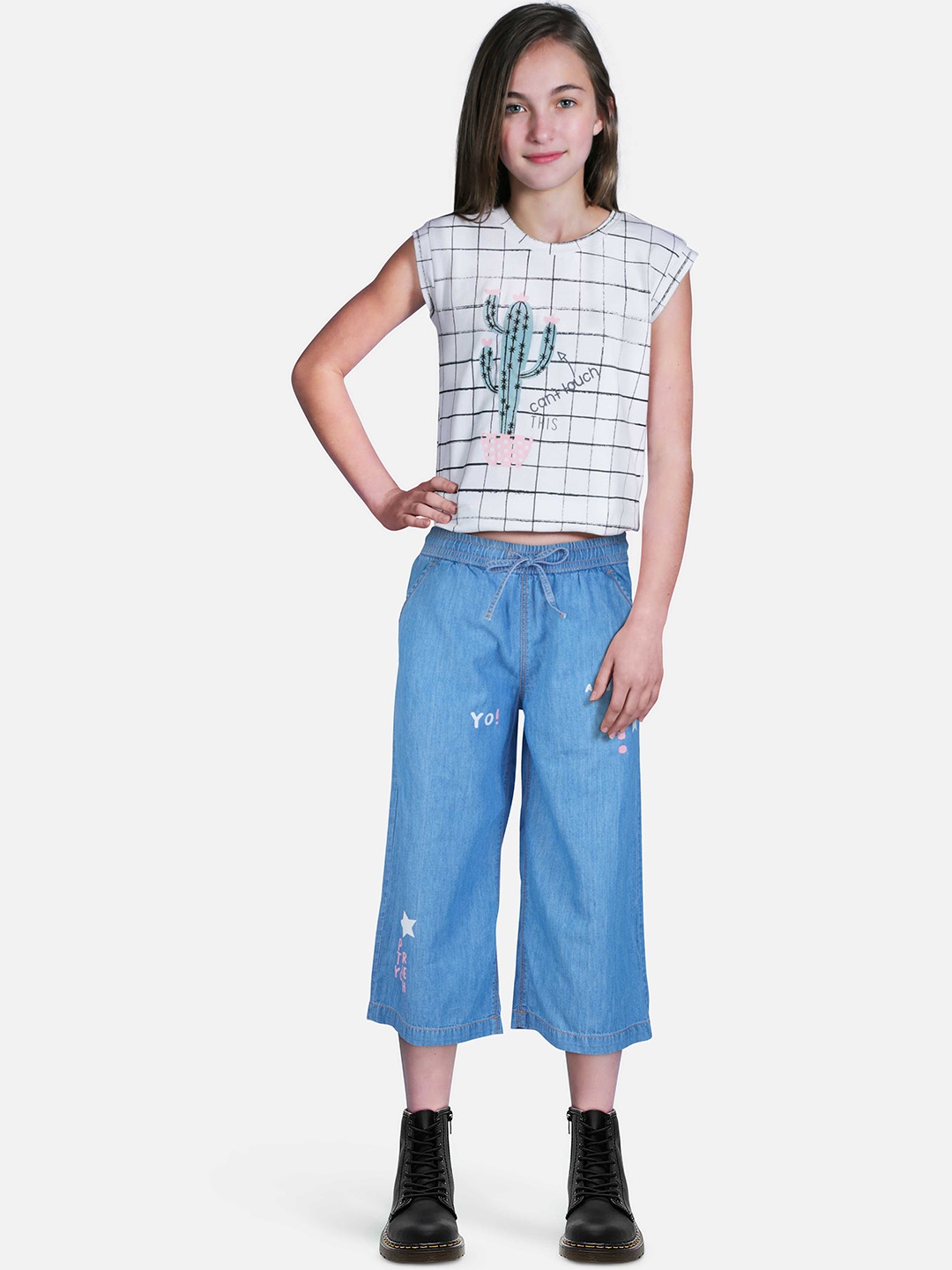 

Gini and Jony Girls Flared Cotton Culottes Trousers, Blue