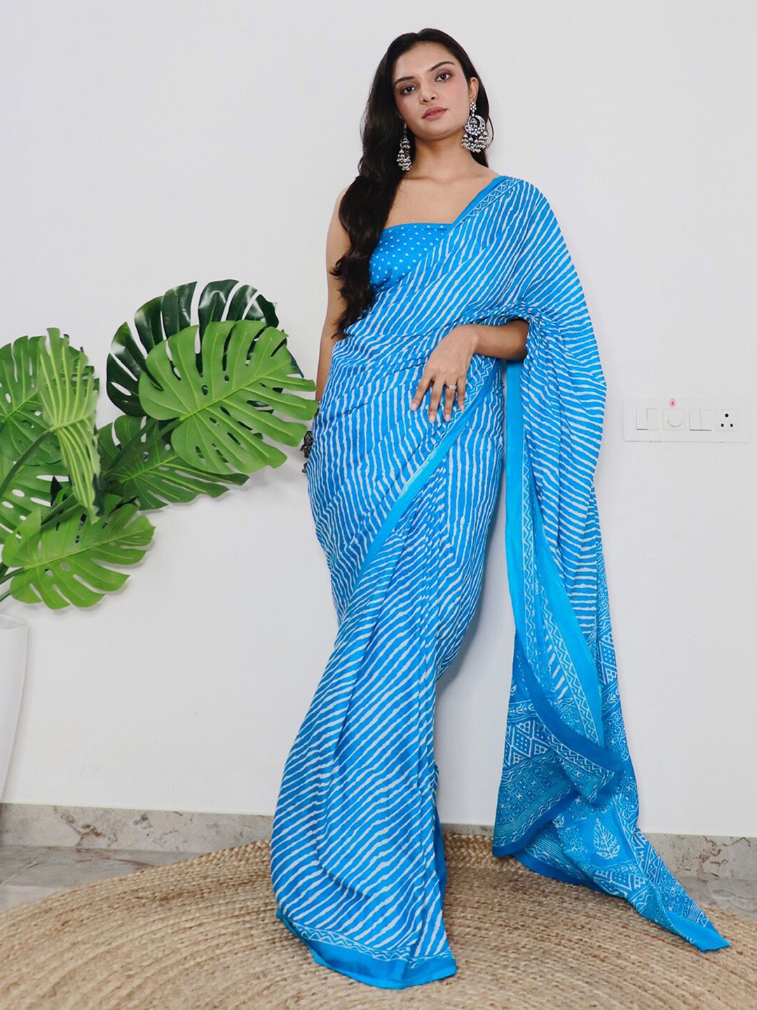 

SIRIL Striped Saree, Turquoise blue