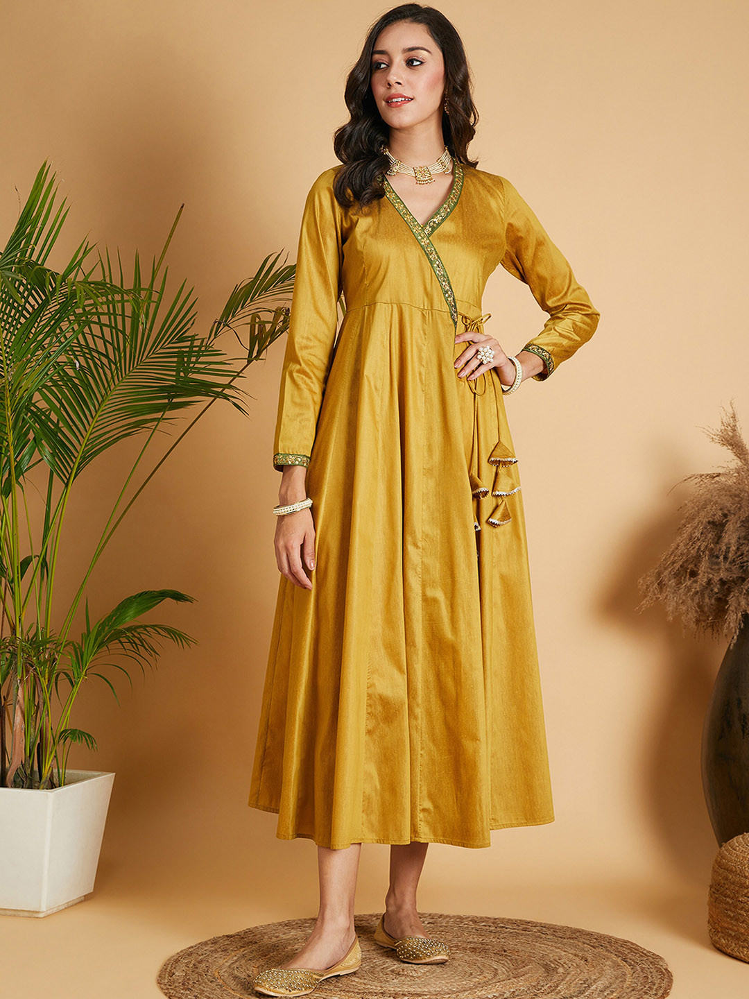 

Shae by SASSAFRAS Gotta Patti Angrakha Midi Ethnic Dress, Mustard