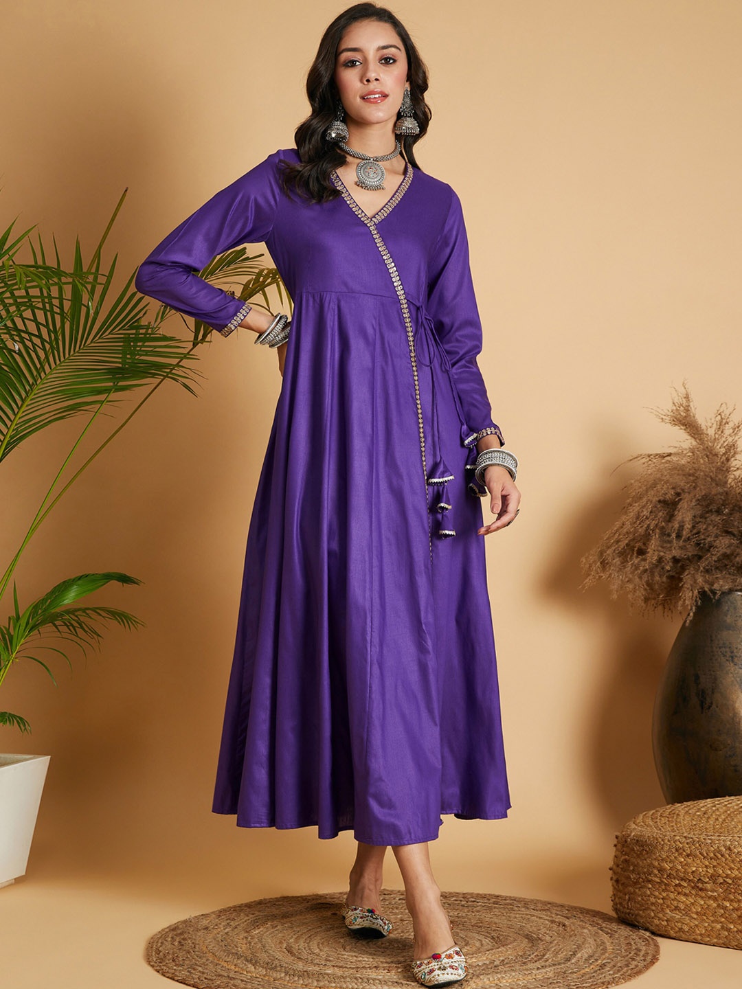 

Shae by SASSAFRAS Gotta Patti Angrakha Midi Ethnic Dress, Purple