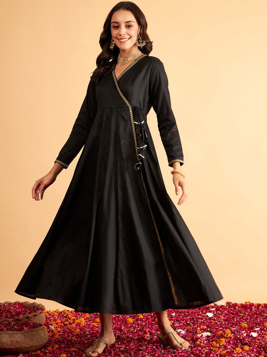 

Shae by SASSAFRAS Gotta Patti Angrakha Maxi Ethnic Dress, Black