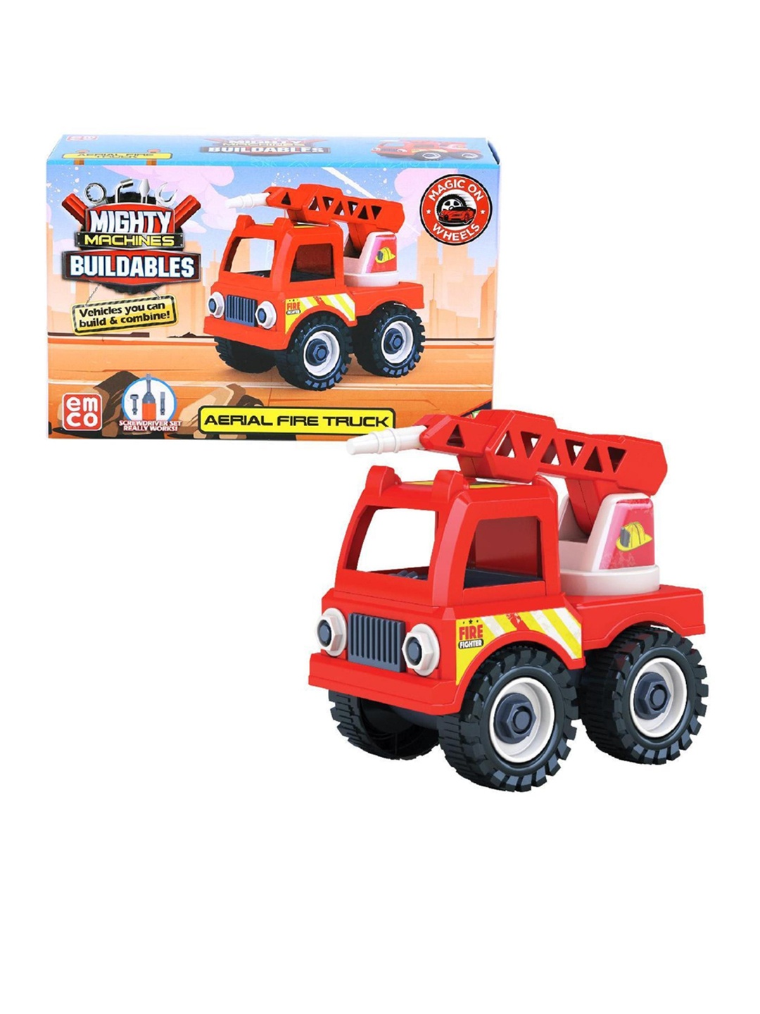 

Mighty Machines Buildables Kids Aerial Fire Truck Toy Vehicle, Red