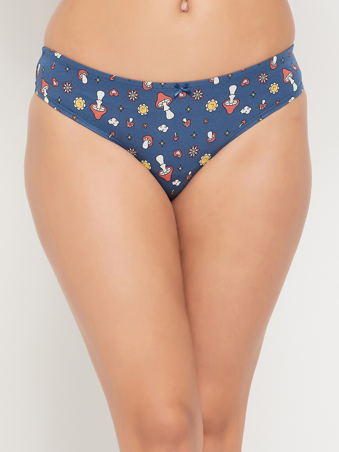 

Clovia Printed Low-Rise Pure Cotton Thongs, Blue