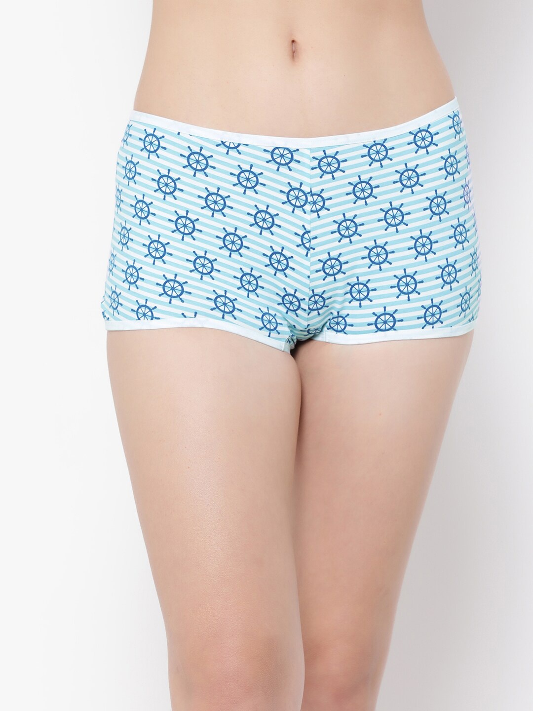 

Clovia Geometric Printed Mid-Rise Pure Cotton Boy Shorts, Blue
