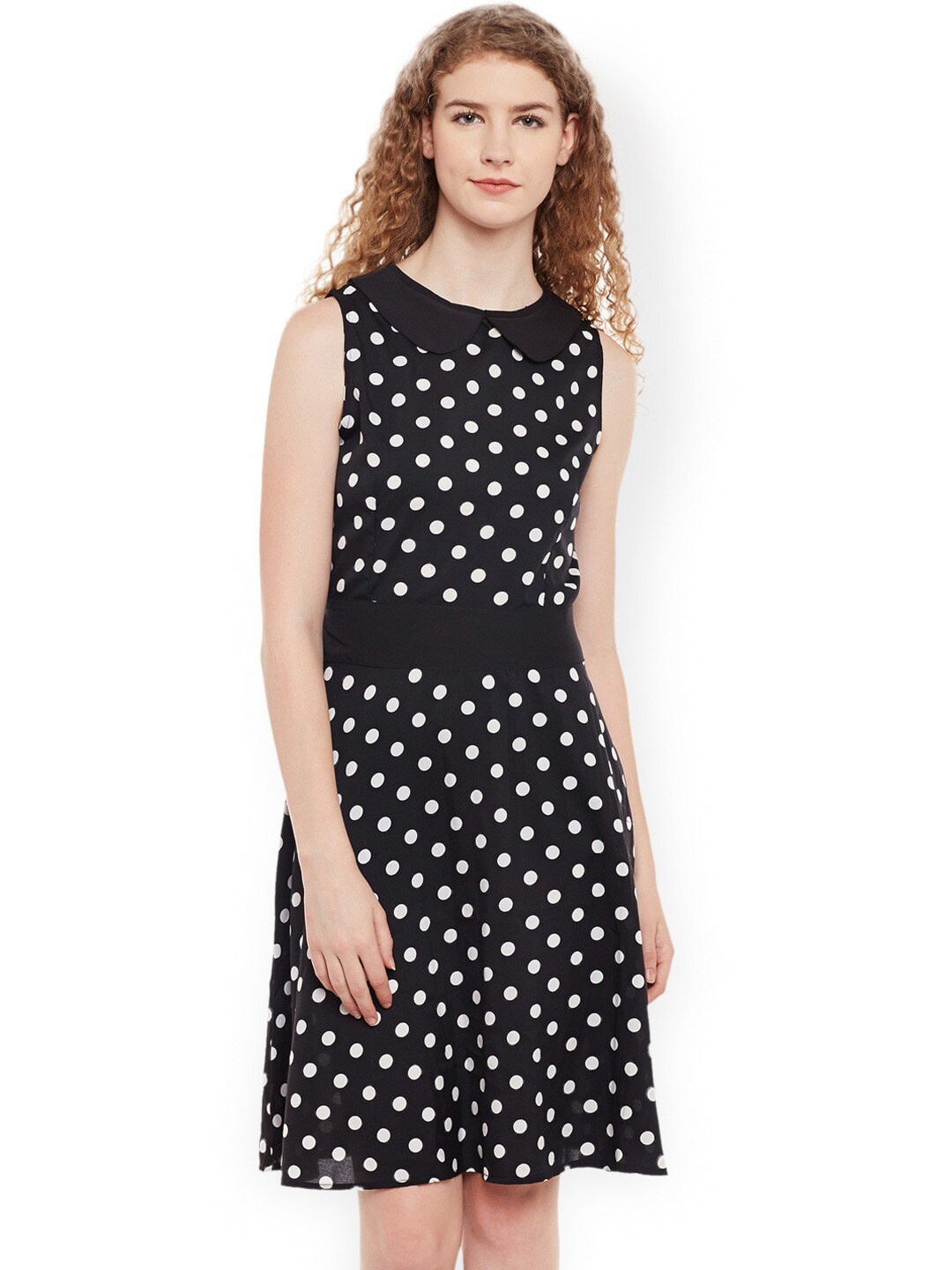 

BAESD Polka Dots Printed Fit & Flare Dress, Black