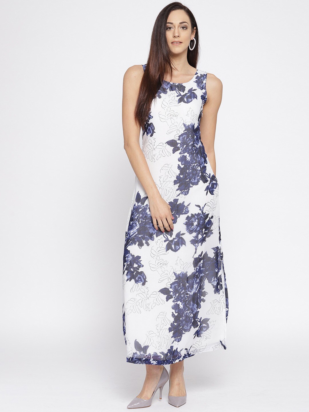 

BAESD Cream-Coloured Floral Print Georgette Maxi Dress