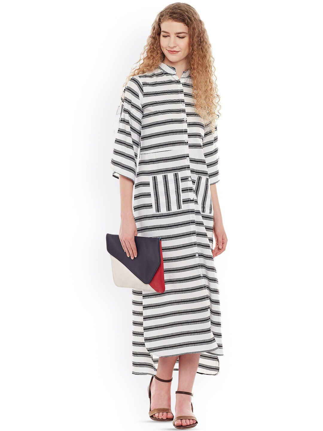 

BAESD Striped Crepe Shirt Maxi Dress, White