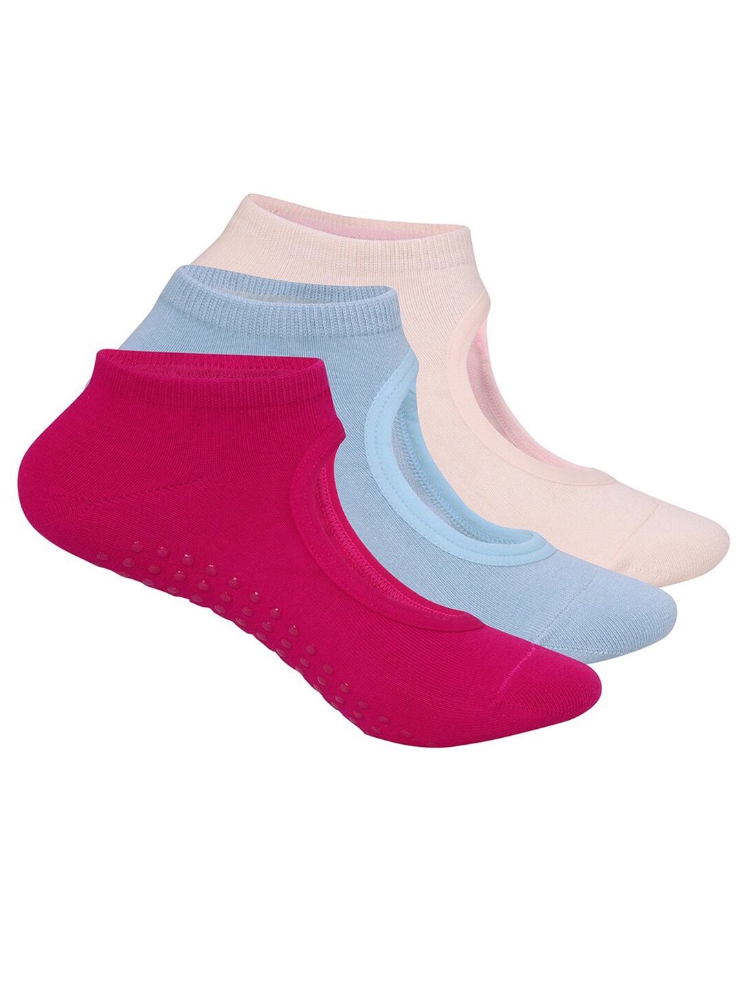 

Mint & Oak Women Pack Of 3 Anti-Odour Ankle-Length Yoga Socks, Pink