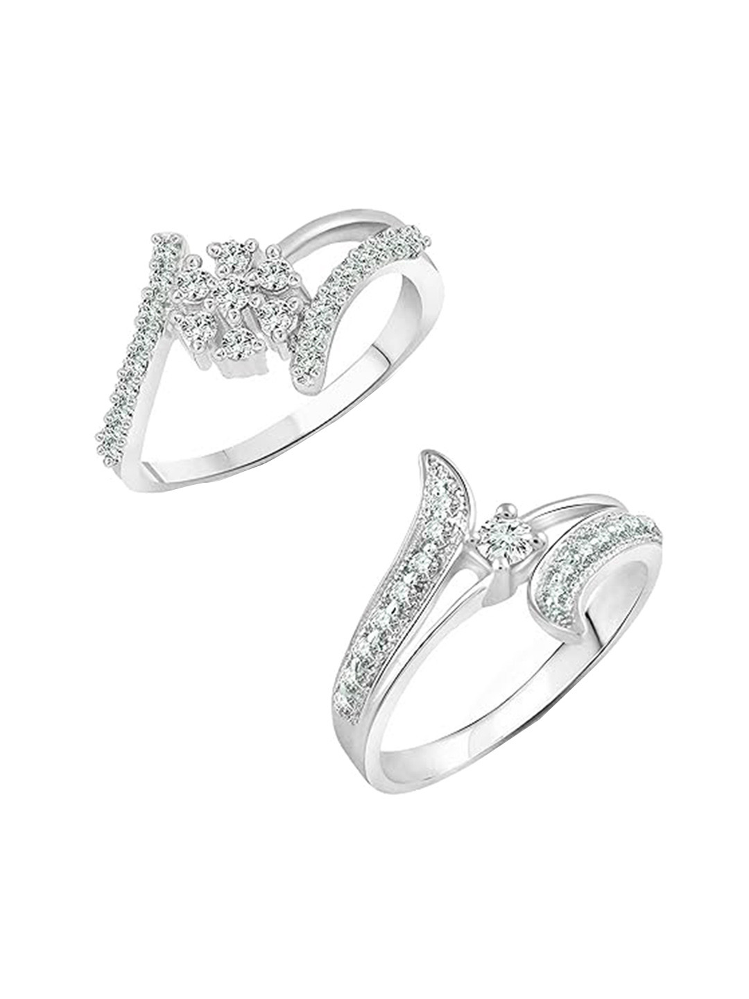 

Vighnaharta Set Of 2 Rhodium-Plated Finger Rings, Silver