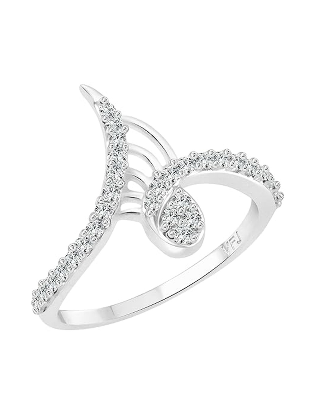 

Vighnaharta Rhodium-Plated Cubic Zirconia, White Stone-Studded Finger Ring, Silver