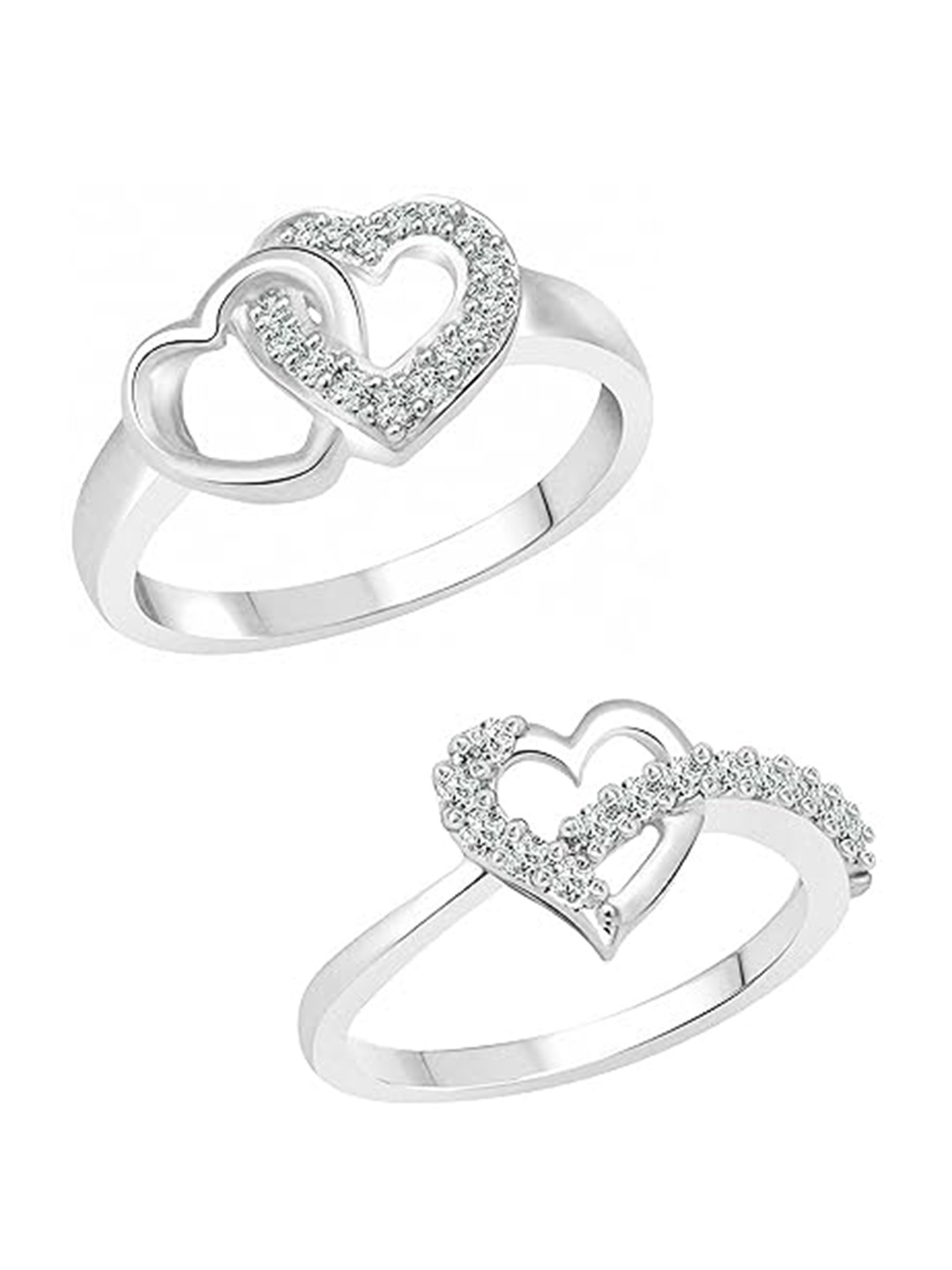 

Vighnaharta Set Of 2 Rhodium-Plated CZ-Studded Adjustable Finger Rings, Silver