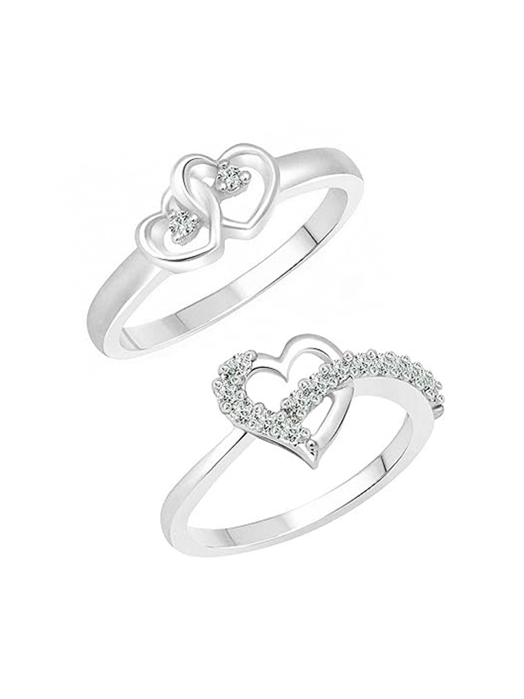 

Vighnaharta Set Of 2 Rhodium-Plated CZ-Studded Finger Ring, Silver