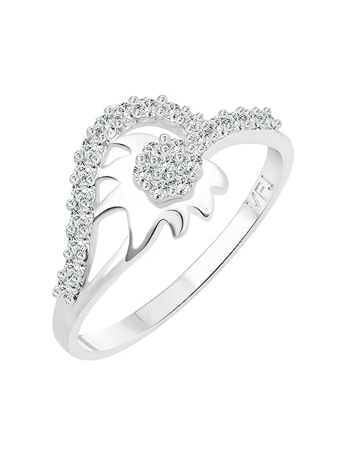 

Vighnaharta Rhodium-Plated Cubic Zirconia Stone-Studded Adjustable Finger Ring, Silver