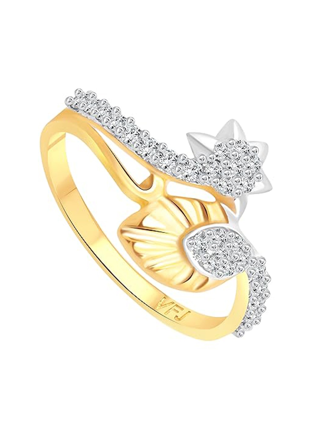 

Vighnaharta Gold-Plated CZ Stone-Studded Adjustable Finger Ring