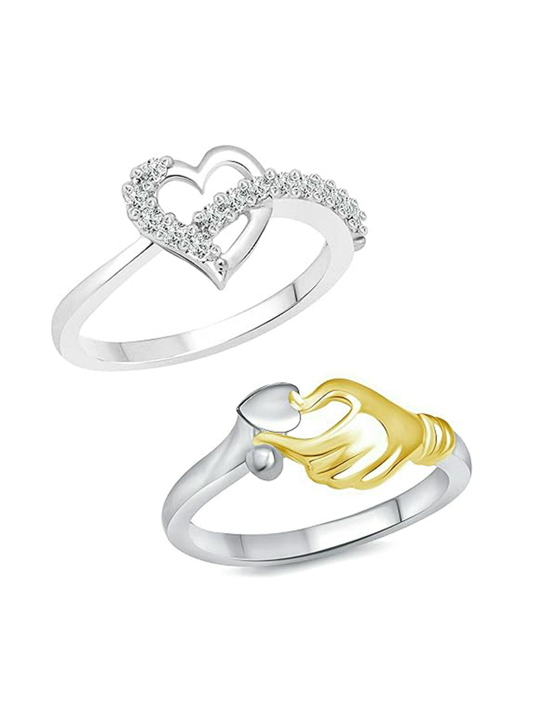 

Vighnaharta Set of 2 Rhodium-Plated Cubic Zirconia Stone-Studded Finger Ring, Silver