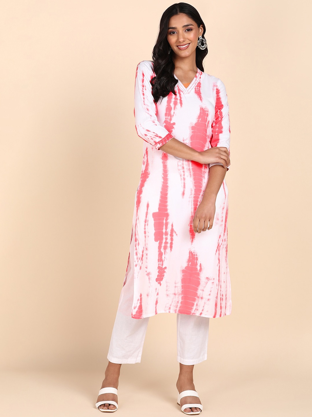 

Maaesa Tie & Dyed V-Neck Kurta, White