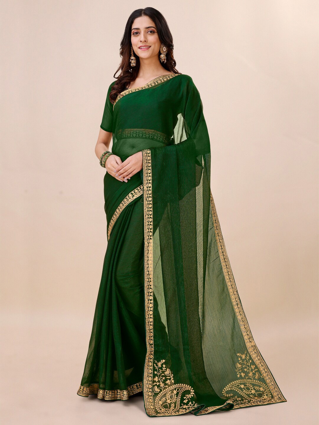

ORUS Pure Georgette Saree, Green