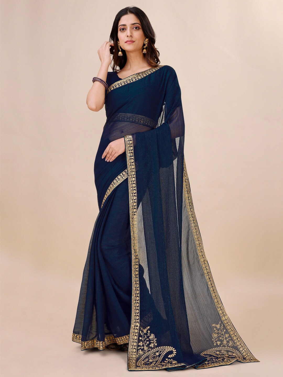 

ORUS Pure Georgette Saree, Navy blue