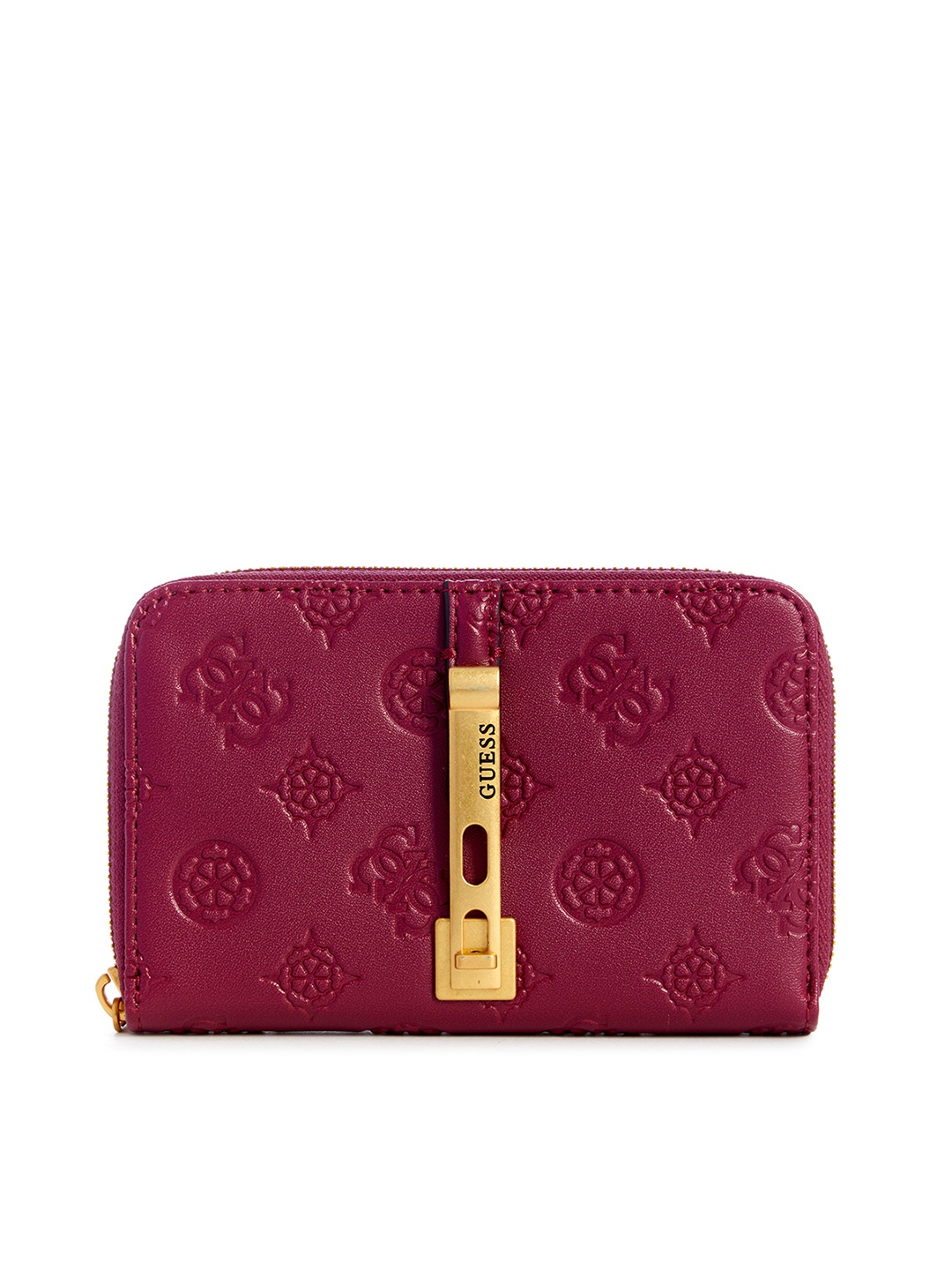 

GUESS Brand Logo Textured Zip Around Wallet, Burgundy