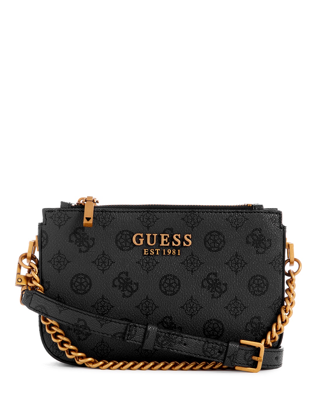 

GUESS Brand Logo Printed Structured Sling Bag, Charcoal