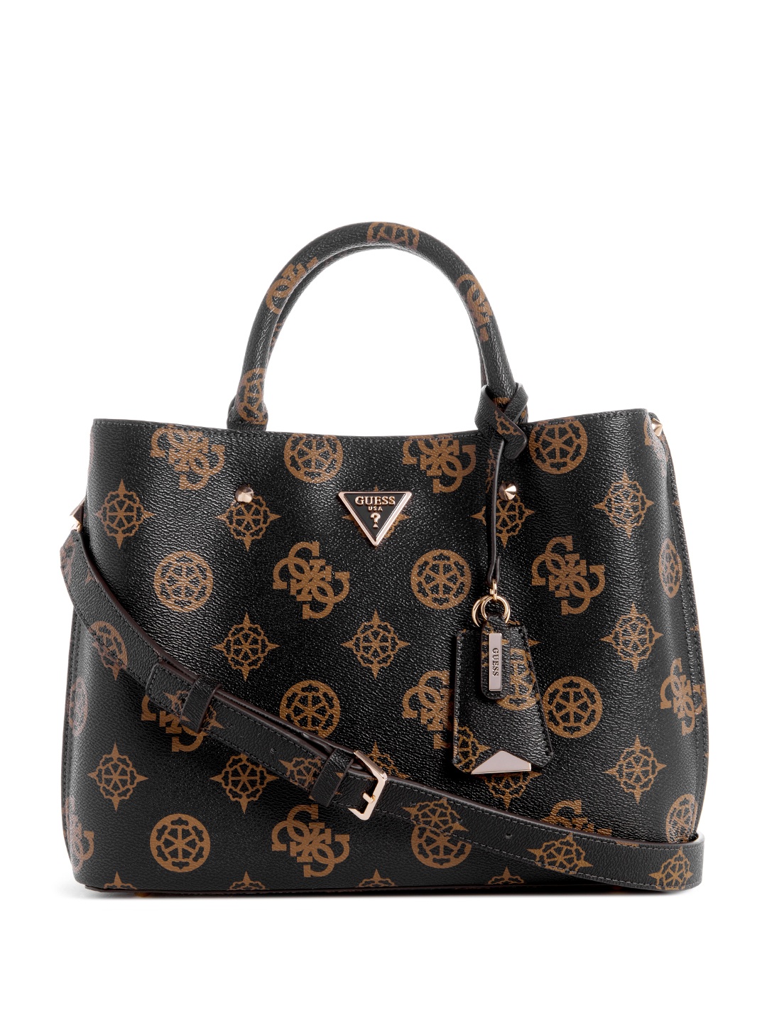 

GUESS Brand Logo Print Structured Handheld Bag, Black