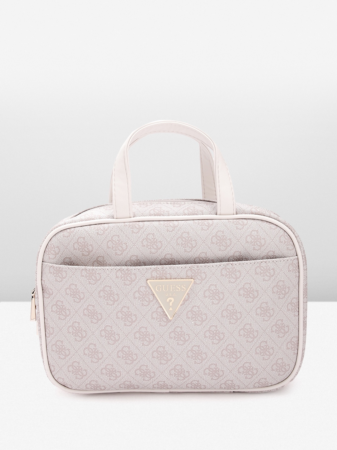 

GUESS Brand Logo Print Hanging Travel Pouch, Beige