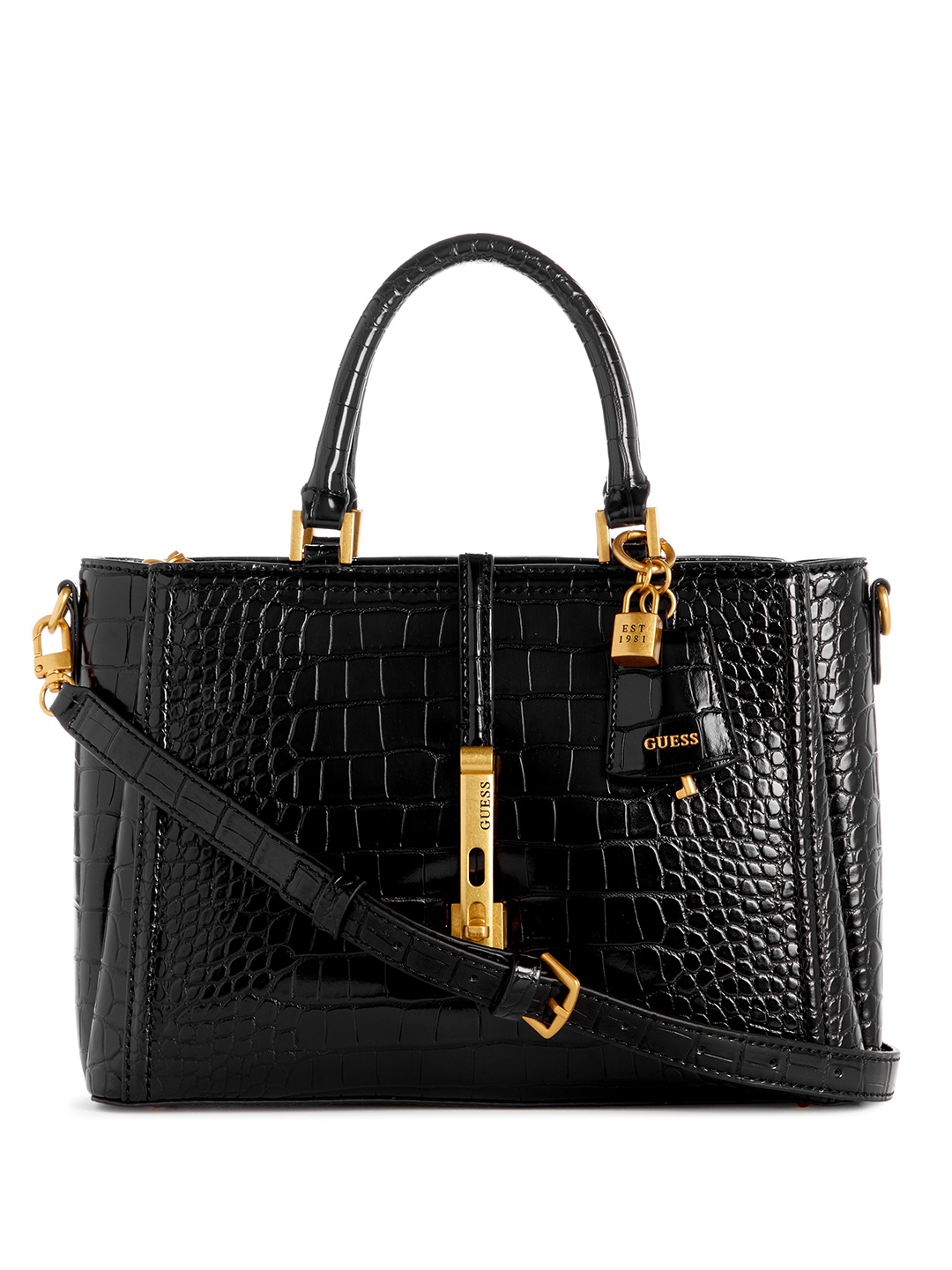 

GUESS Croc-Textured Structured Handheld Bag, Black
