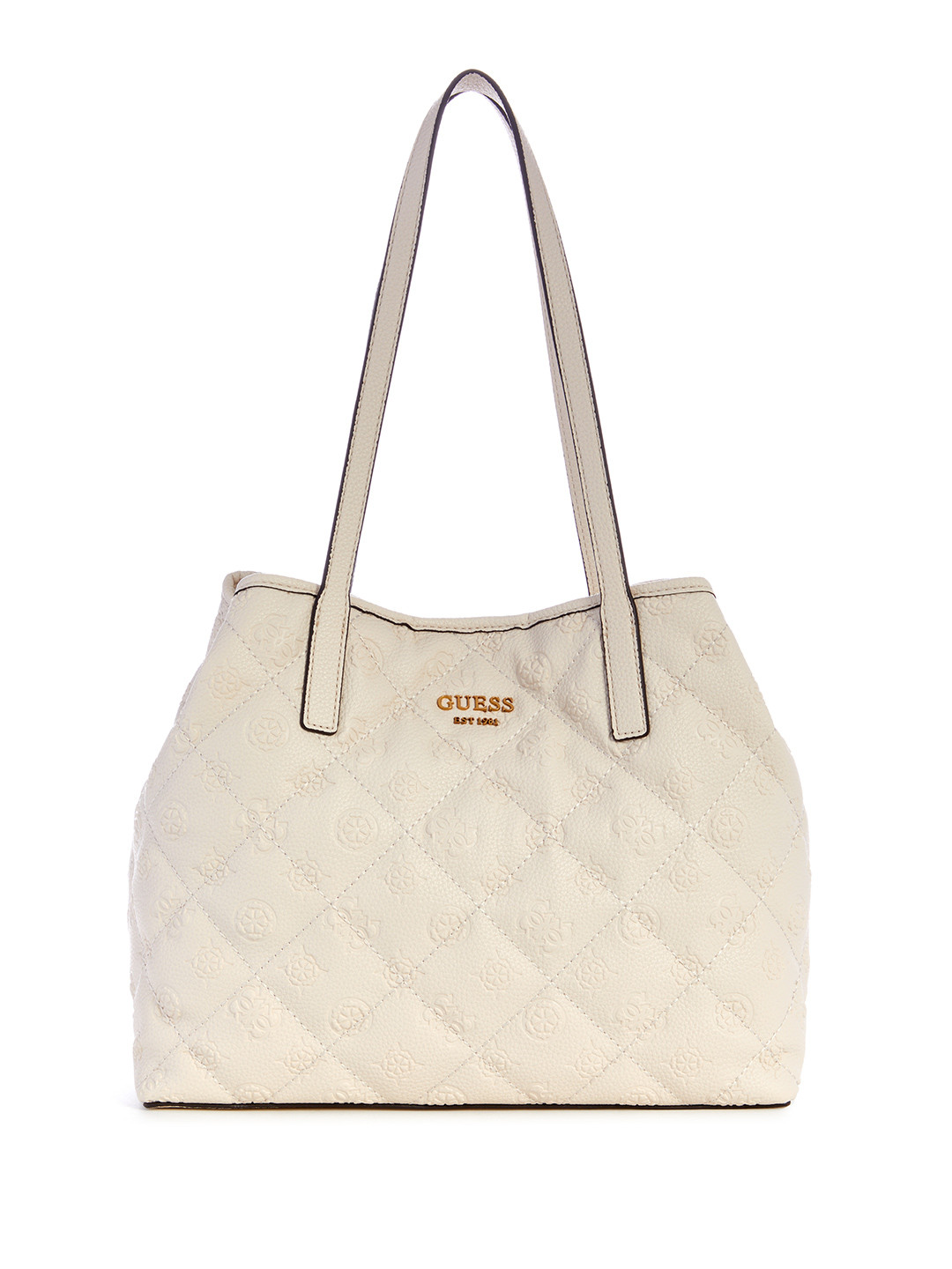 

GUESS Brand Logo Textured Shoulder Bag With Quilted Detail, White