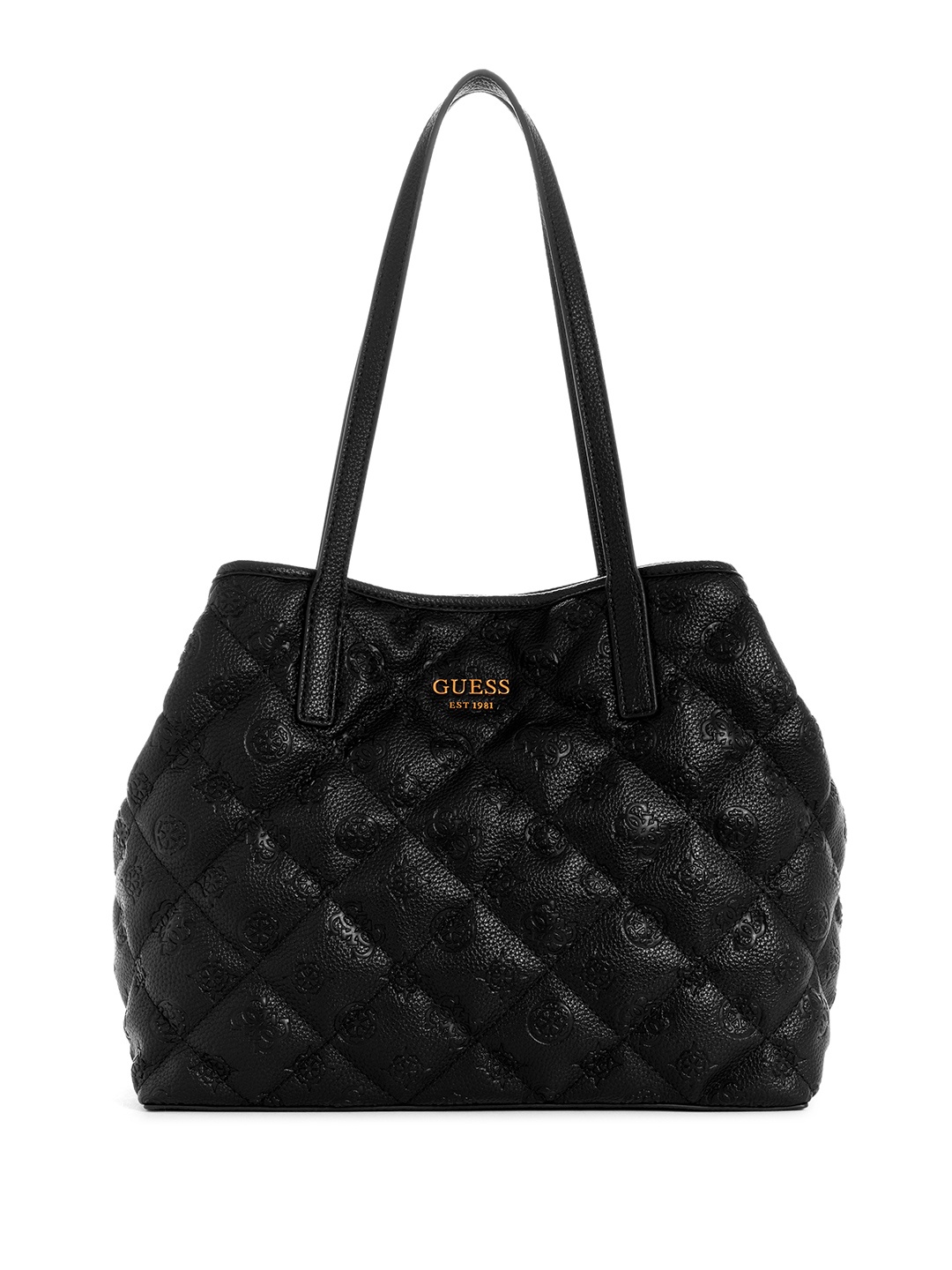 

GUESS Brand Logo Textured Shoulder Bag With Quilted Detail, Black