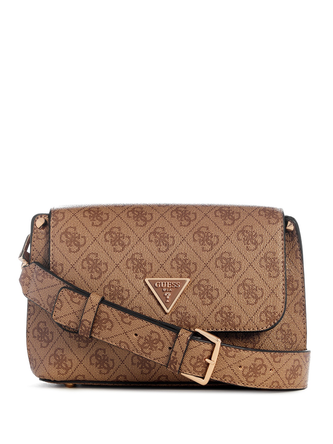 

GUESS Brand Logo Printed Structured Shoulder Bag, Brown