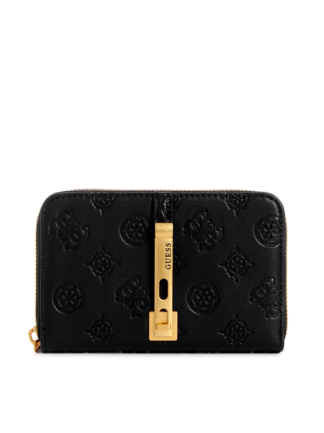 

GUESS Women Brand Logo Textured Zip Around Wallet, Black