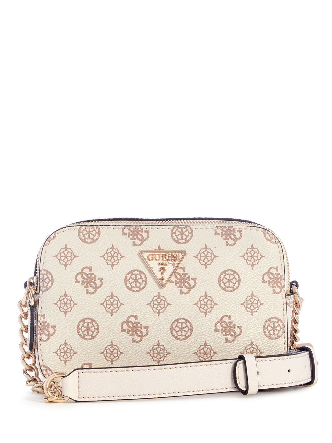 

GUESS Brand Logo Print Structured Sling Bag, Beige