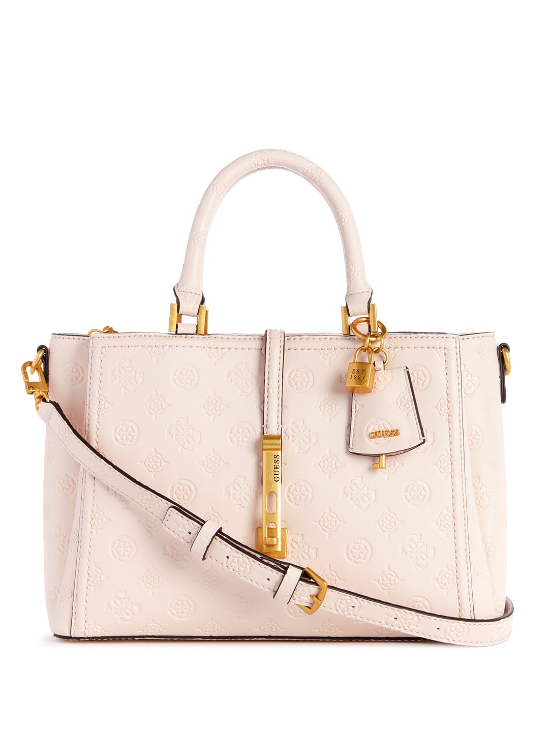 

GUESS Brand Logo Textured Structured Handheld Bag, Pink