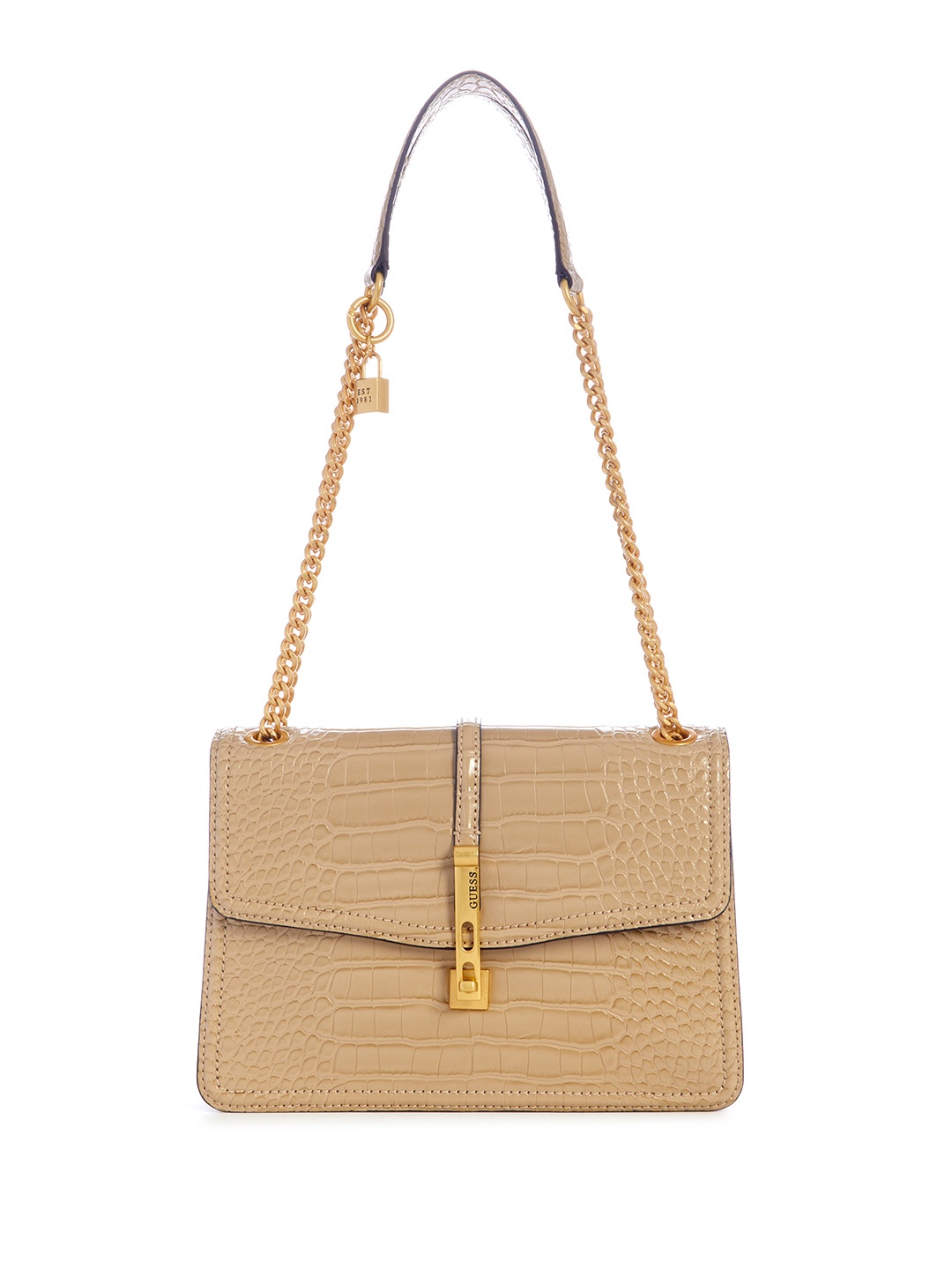 

GUESS Croc Textured Structured Sling Bag, Beige