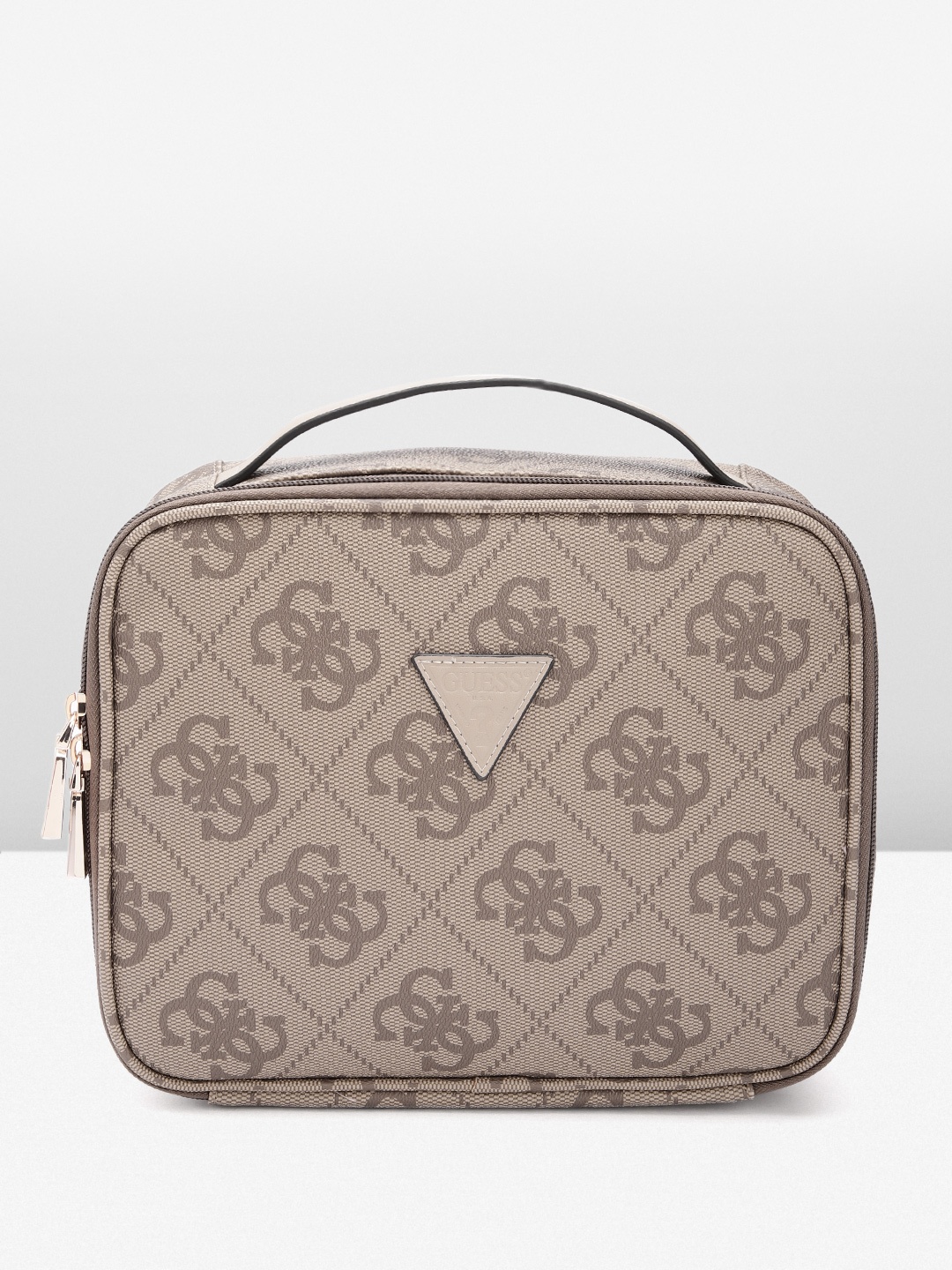 

GUESS Brand Logo Printed Vanity Bag, Beige