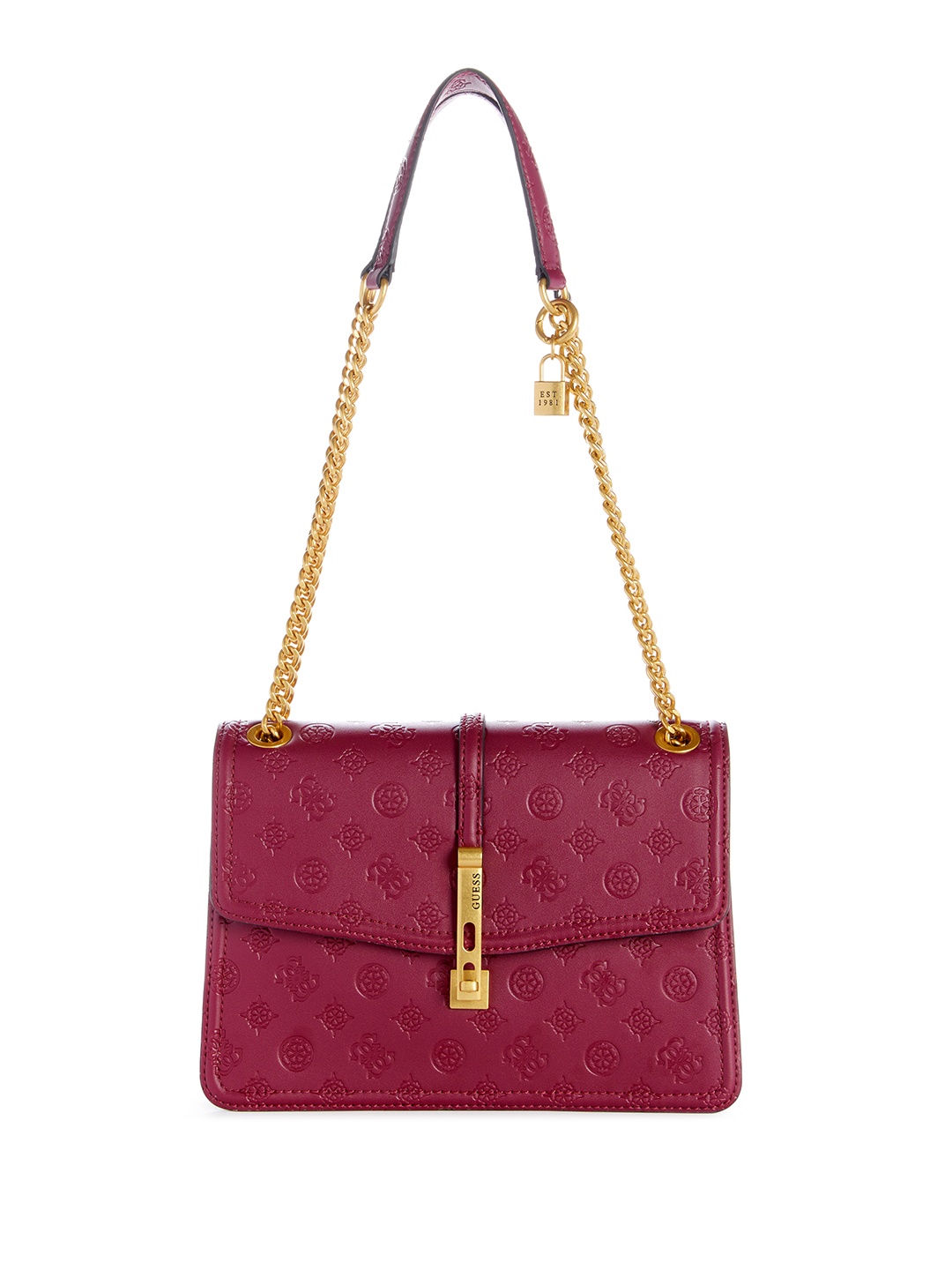 

GUESS Brand Logo Textured Structured Sling Bag, Burgundy