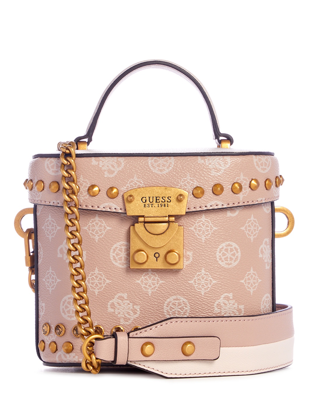 

GUESS Brand Logo Printed Structured Satchel Bag, Pink