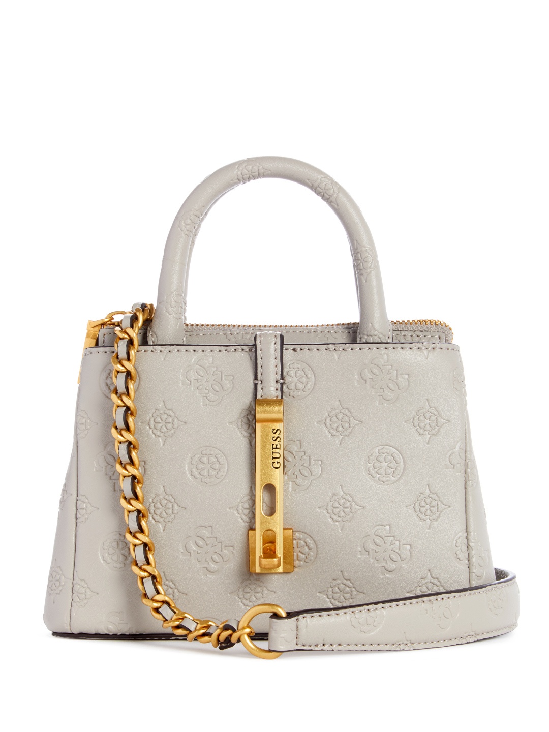 

GUESS Brand Logo Textured Structured Handheld Bag, Grey