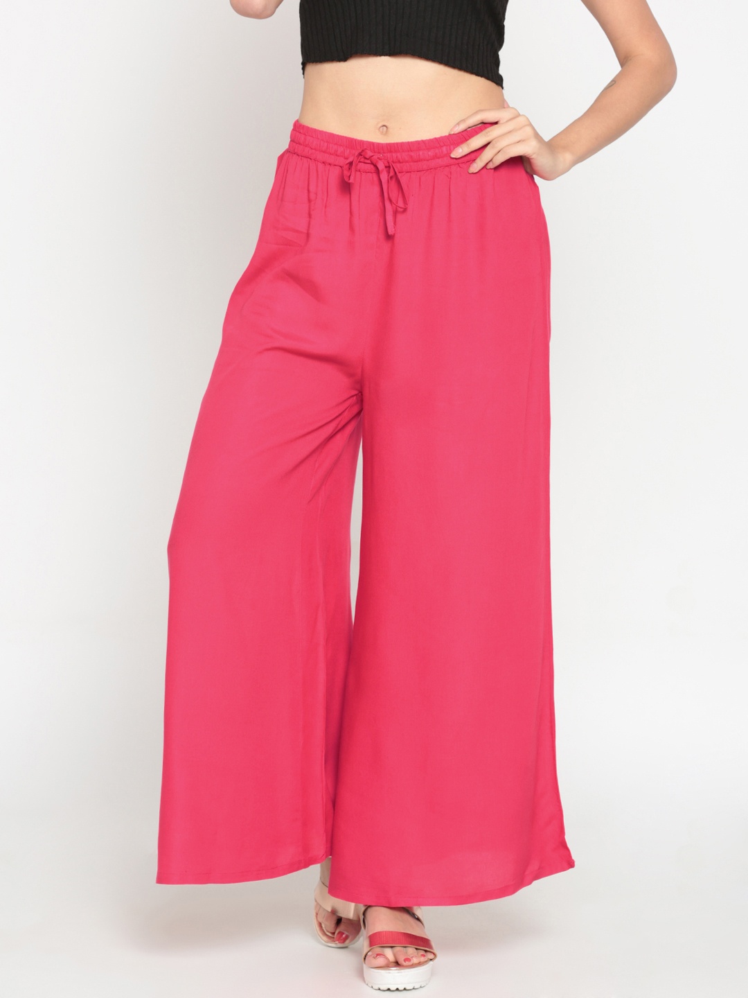 

Melange by Lifestyle Women Pink Solid Wide Leg Palazzos